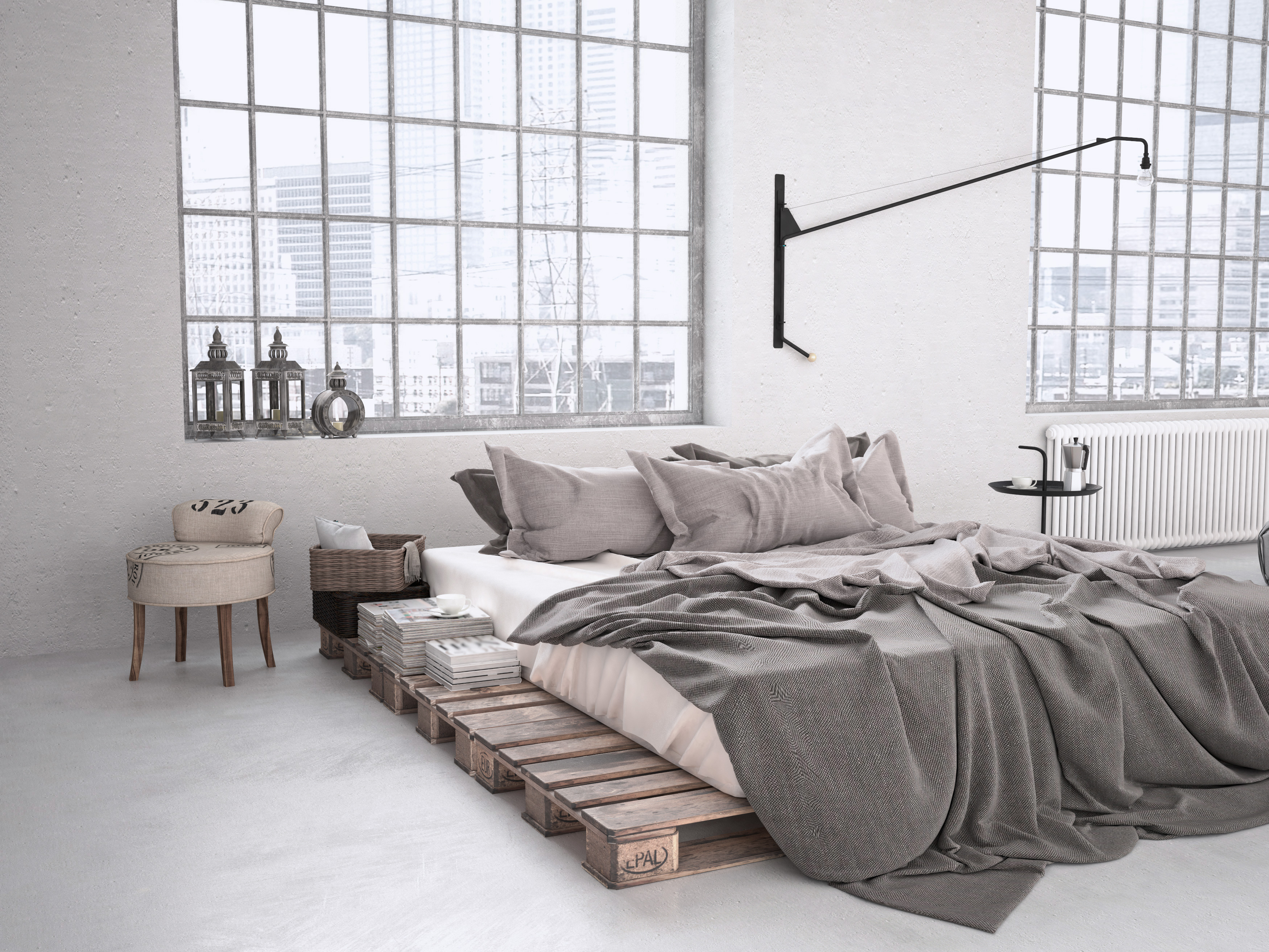 chambre style industriel lit palettes